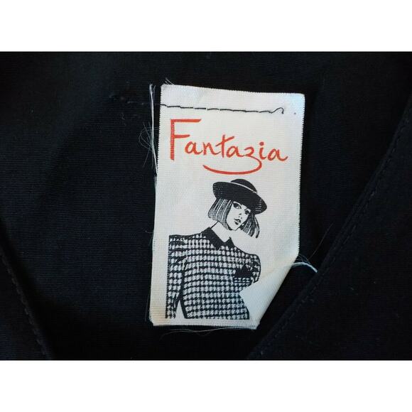 Vintage Fantazia Black Button Up Blouse Women size Large Floral Buttons Rayon - Picture 7 of 9